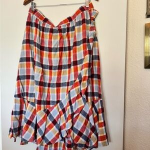 Lane Bryant Plaid Ruffle Hem Women’s Skirt in Red, Yellow, Blue